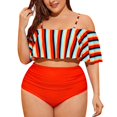 thumbnail image 1 of Women‘S Plus Size Bikini Sexy Split Swimsuit High Waist Striped Ruffle, 1 of 9