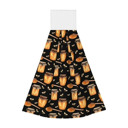 

Qekee Bee and Honey Print Hanging Kitchen Towels Coral Velvet Wipe Hand Towel Absorbent Hand Towels Microfiber Tie Towel for Bathroom Kitchen Decor