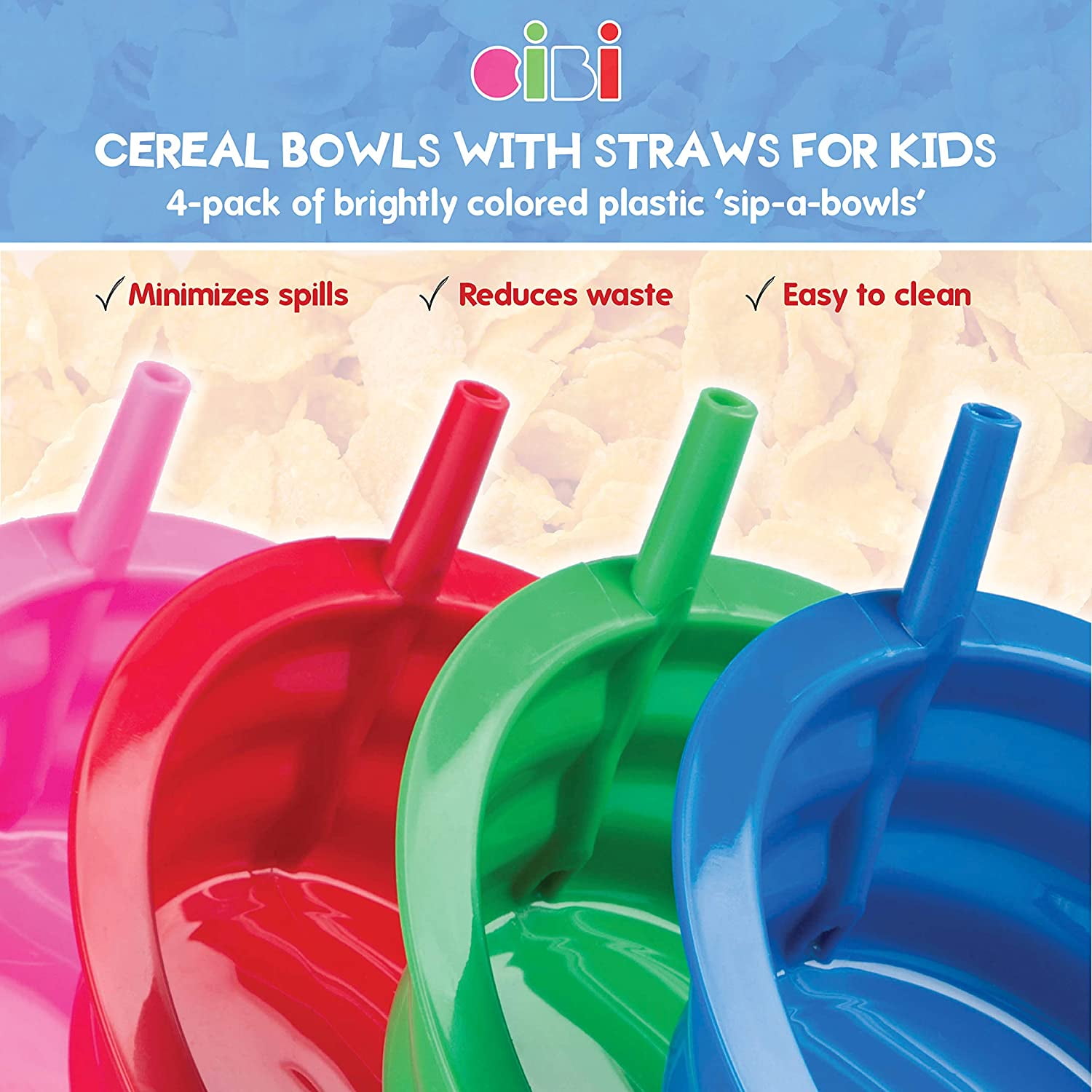 Cereal Bowls with Straws for Kids - (Set of 6 - 20-Ounce Bowls) BPA-Fr –