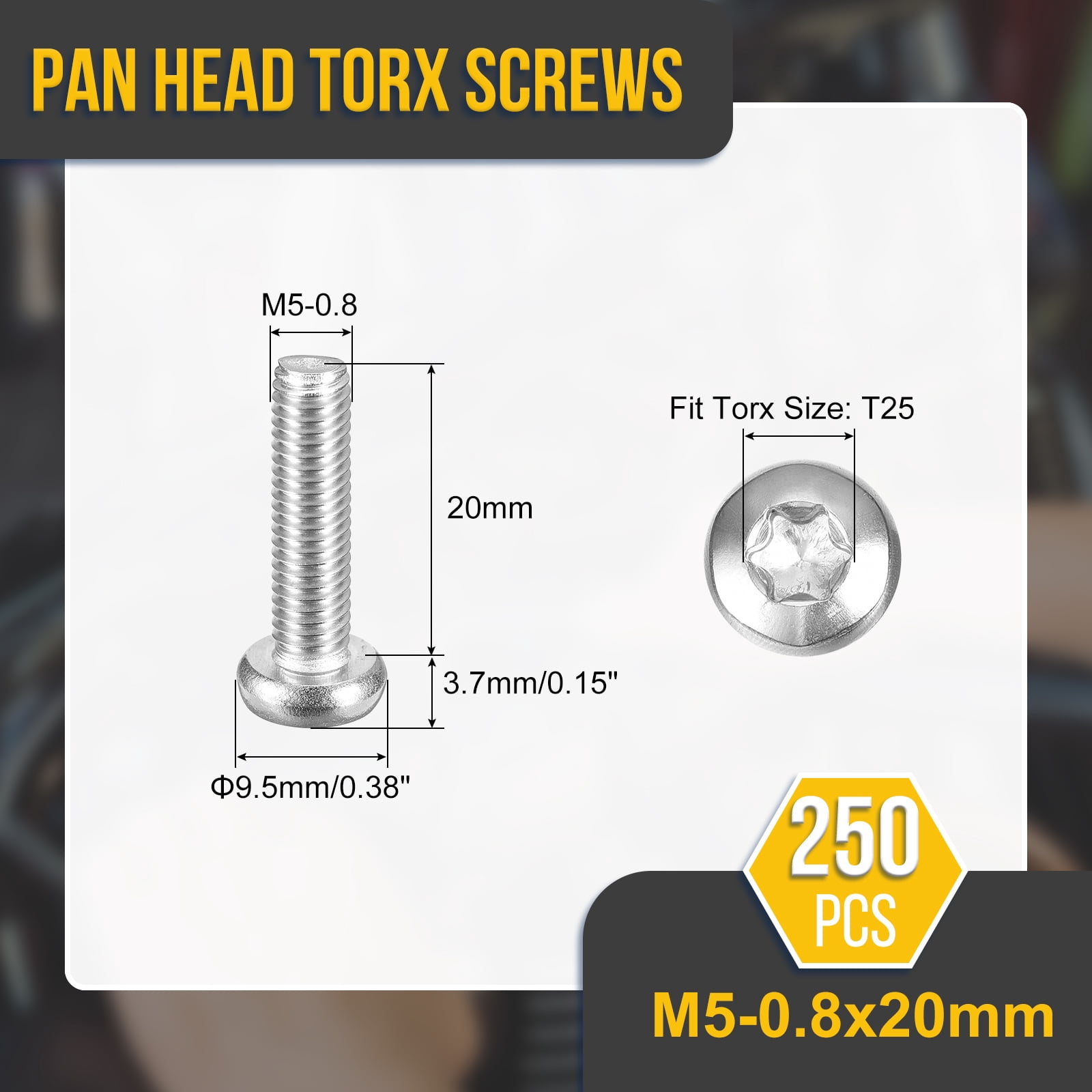 M5x20mm Pan Head Torx Security Screw - 250Pack - Good for Machinery - 304 Stainless Steel Button Head Torx Bolt Star Drive Security Fasteners - Silver Tone