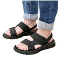 thumbnail image 4 of Xfvqtps Mens Leather Sandals Side Cutout Open Toe Thick Sole Non Slip Summer Outdoor Casual Beach Shoes Black, 4 of 9