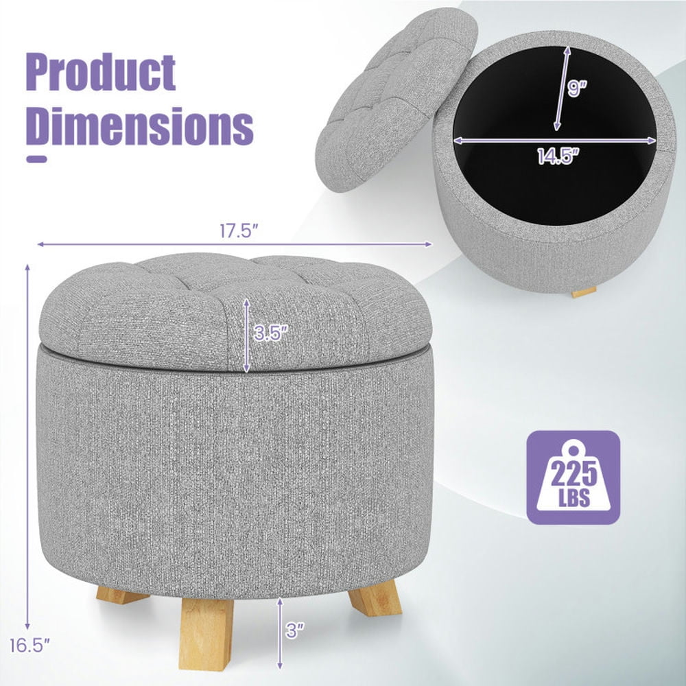 Finihen Ottoman, Foot Stool, Upholstered Round Ottoman with Solid Rubber Feet, for Living Room, Bedroom, Dressing Room, Gray Finihen Ottoman, Foot Stool, Upholstered Round Ottoman with Solid Rubber Feet, for Living Room, Bedroom, Dressing Room, Gray