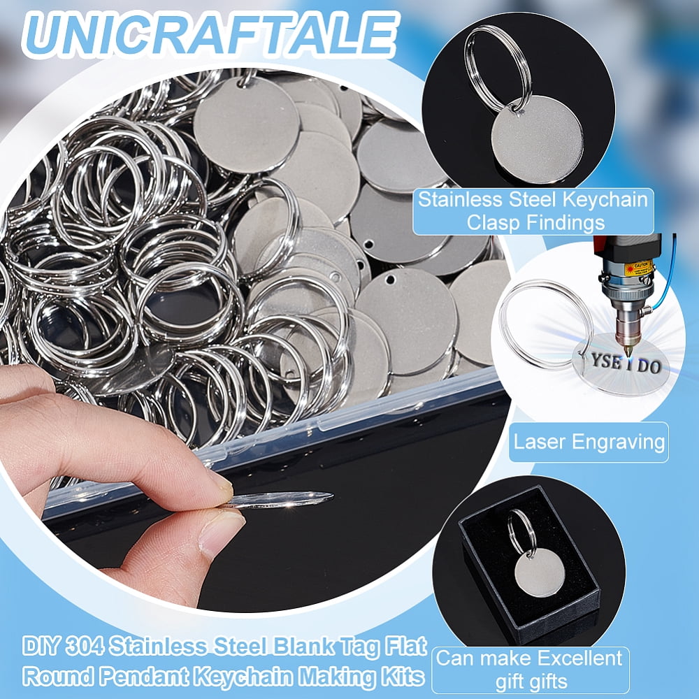 100pcs Round Stamping Blank Tags 25mm Stainless Steel Blanks Keychain Metal Blank Tags Engravable Key Ringwith Hole and 100pcs