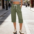 thumbnail image 5 of MLQIDK Army Green Crop Capri Pants for Women Crop Capri Pants Elastic Waist Knee Length Lightweight Capris Dressy Casual Pedal Pushers with Pockets Army Green L, 5 of 5