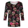 thumbnail image 3 of Craaazy Halloween Printed Womens 3/4 Sleeve Tops Plus Size Round Neck 3/4 Sleeve T-Shirt Fashion Prints Loose Featival Costume Party, 3 of 4
