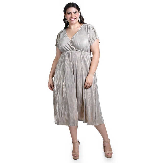 Vestido plisado con brillo Roman Fashion /Tallas Extras, 5412 (Beige) beige 40
