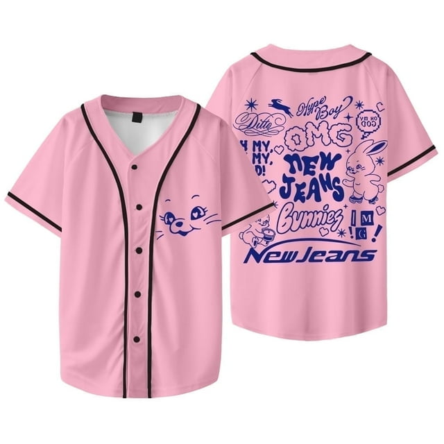 Jeans K-pop New OMG Logo Merch Veste de Baseball T-Shirt Cosplay Femmes Hommes Mode Manches Courtes T-Shirts,S,Style 8