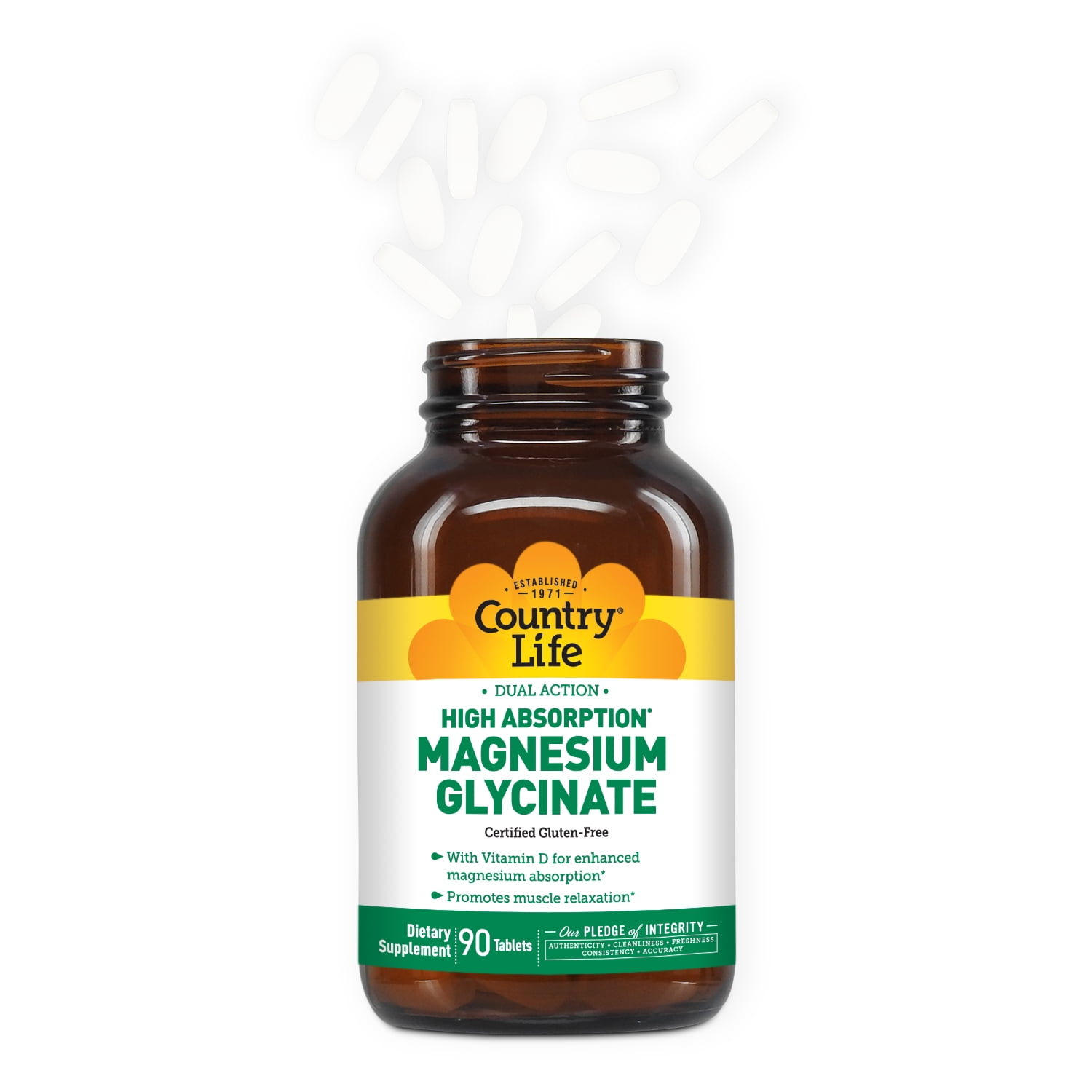 Country Life High Absorption Dual Action Magnesium Glycinate, 90 Tablets