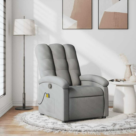 vidaXL Massage Recliner Chair, Adjustable Backrest/ Footrest, Light Gray Fabric Reclining Sofa