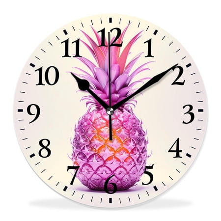 14 Inch Wall Clock Battery Operated Silent Clock Decorative for Office, Kitchen, Outdoor, Living Room，Purple Pineapple Design