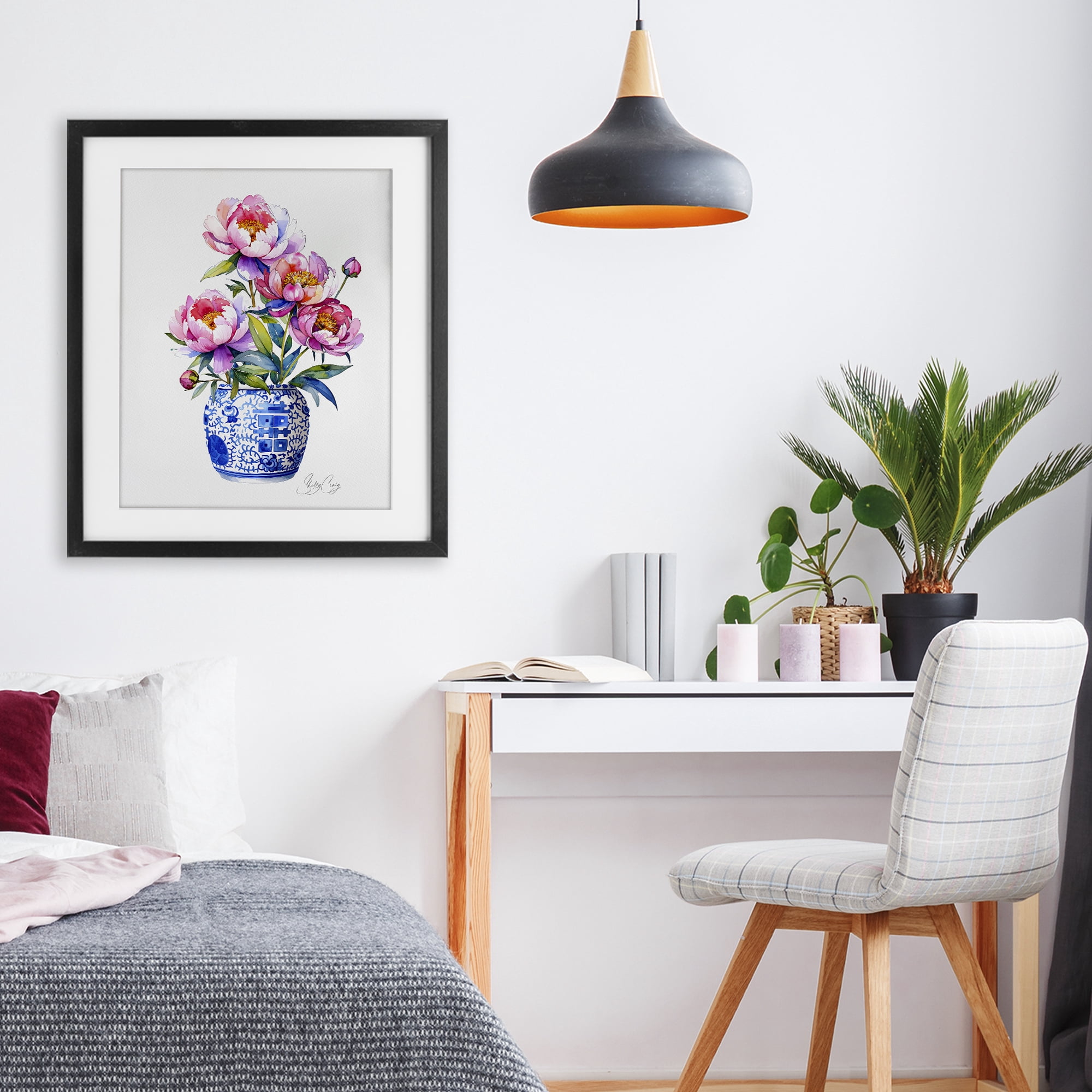 Stupell Industries Blue Dynasty Blooms Black Framed Print Under Glass, design by Shelly Craig