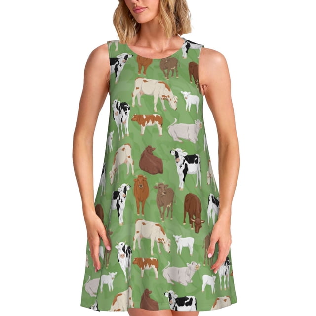 Balery Cows And Calves Vestidos de verano para mujer con estampado: vestido holgado sin mangas, vestido playero informal y cómodo para días calurosos.