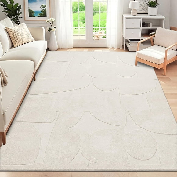 SHACOS Tapis Doux et Moelleux Abstrait Géométrique à Poils Longs 5'x7' Antidérapant Lavable Minimaliste Scandinave Tapis Moderne pour Salon