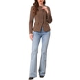 thumbnail image 2 of INSPIRE CHIC Women's Crewneck Button Down Long Sleeve Blazer Jacket Brown M, 2 of 6