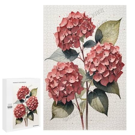 1000 Piece Jigsaw Puzzles for Adults - Wood Puzzles - Watercolor Red Hydrangea Unique Difficult and Challenge Puzzle Game Room Wall Decor (20 x 30 )