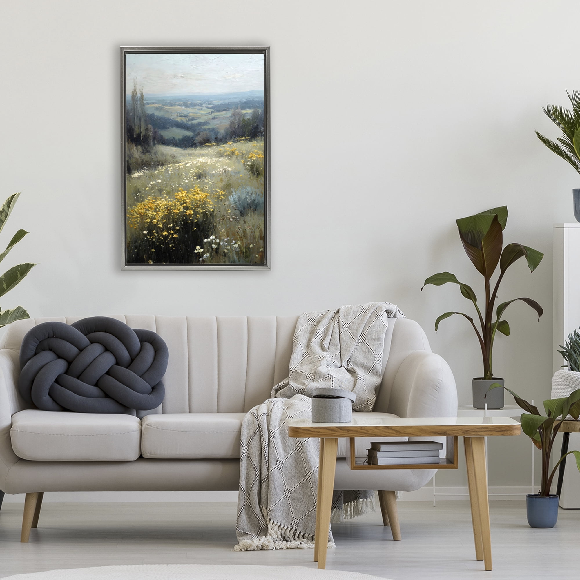 Stupell Industries Sporadic Meadow Flowers Gray Framed Floater Canvas Wall Art, design by Petal Prints Design