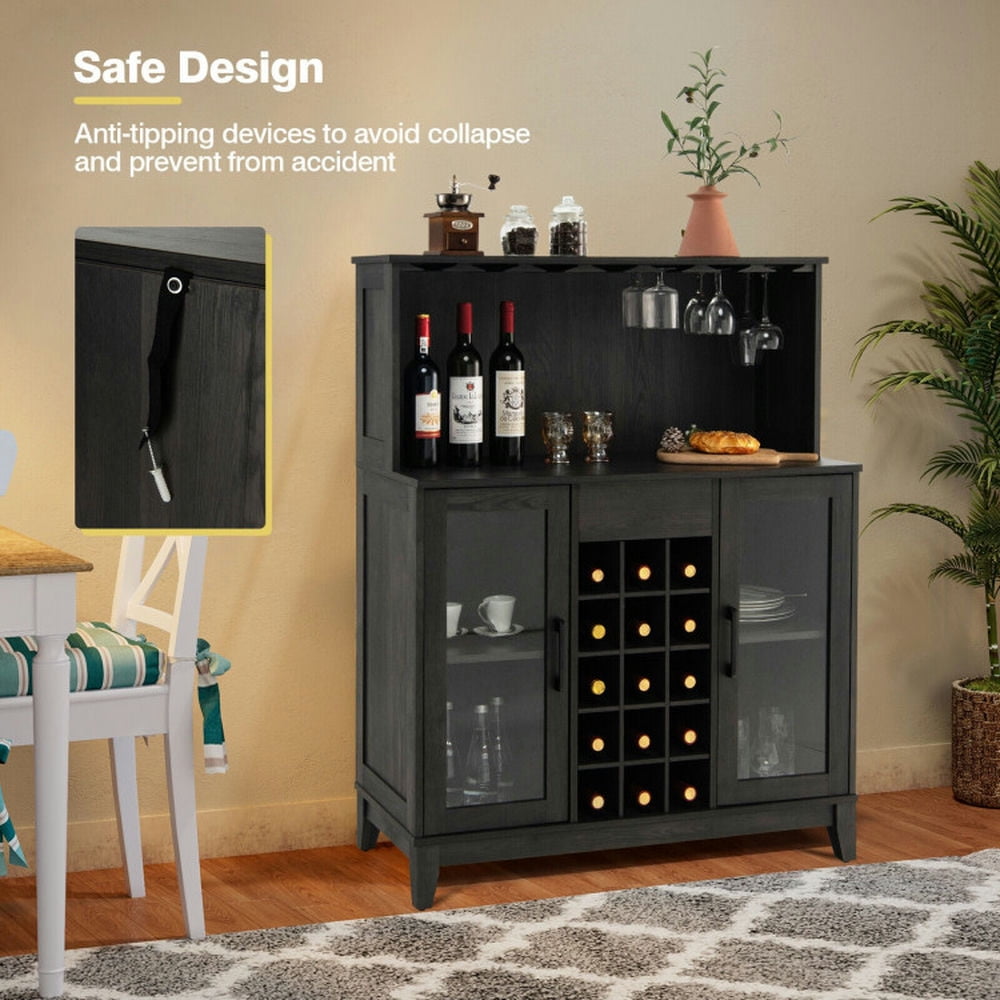 Finihen Kitchen Storage Cabinet, Buffet Sideboard, Storage Bar Cabinet with Framed Tempered Glass Door, for Dining Room, Kitchen, Living Room, Black Finihen Kitchen Storage Cabinet, Buffet Sideboard, Storage Bar Cabinet with Framed Tempered Glass Door, for Dining Room, Kitchen, Living Room, Black