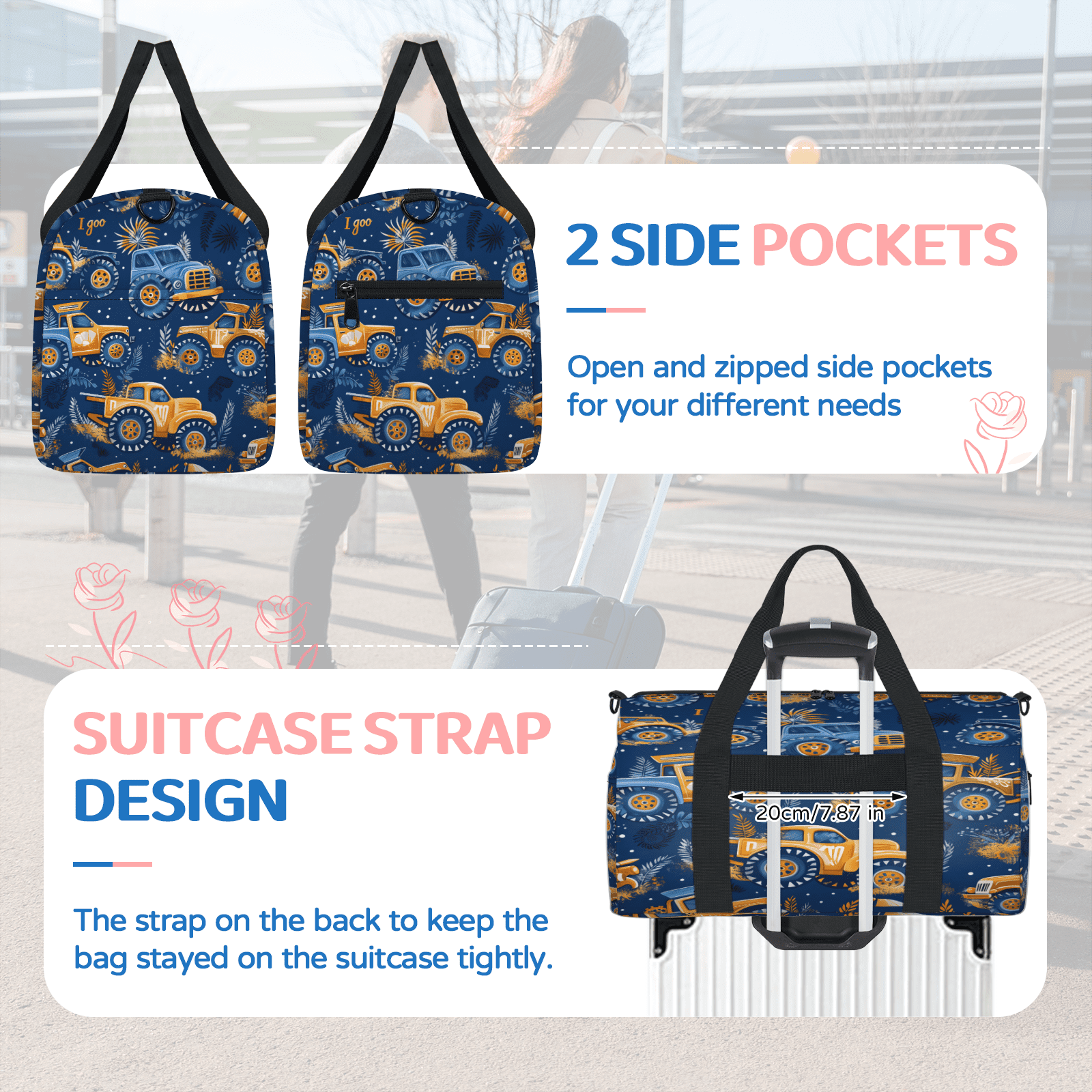 Herdesigns Off Road Vehicles Gym Bag for Women, Duffle Bag for Travel Sport, Cool Car Lightweight Waterproof Carry on Weekender Dance Yoga Workout Bags