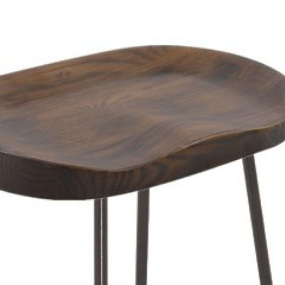 Tabouret sans dossier avec assise en bois et pieds noirs mats – Tabouret avec repose-pieds, design moderne pour cuisines, bars et espaces contemporains