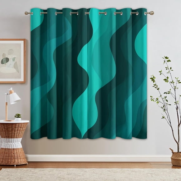 Blackout Curtains Teal Abstract Striped Wave, Window Drapes for Bedroom Living Room Kitchen 26"W x 45"L (Pack of 2)