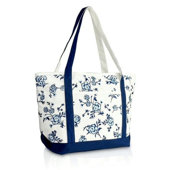 DALIX Womens Floral Embroidered Tote Bag in Azure Blue