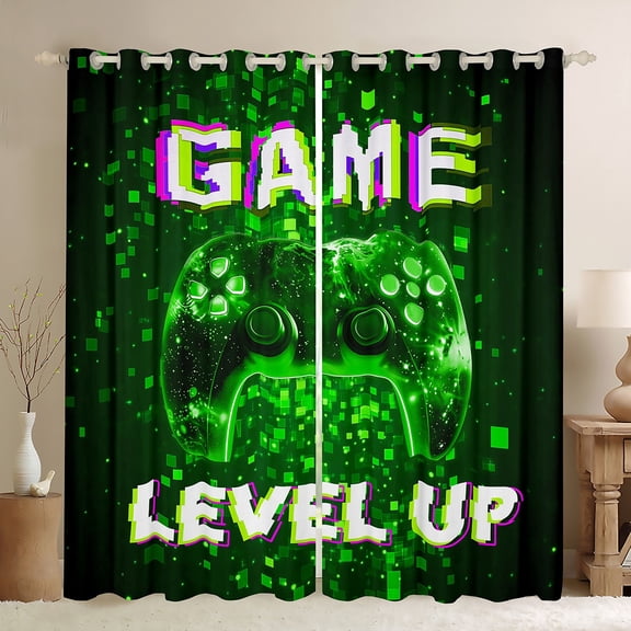 Manfei Game Console Blackout Curtains Set of 2 (52x84 Each) for Boys, Gamepad Lover Window Curtains, Square Abstract Curtains and Drapes, Curtains and Drapes Bedroom Decor