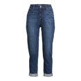 Time and Tru Women's High Rise Distressed Cuffed Crop Jeans, 24" Inseam