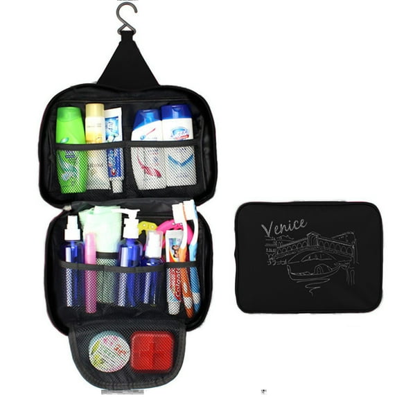 Hanging Toiletry Travel Bag Makeup Bag with Hanging Hook for Men Women Large Capacity Travel Bag(Black)