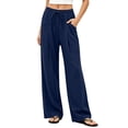 thumbnail image 3 of Maplenight Wide Leg Pants for Women Cotton Elastic Waisted Flowy Casual Trousers with Pockets Drawstring Loose Fit Palazzo Pants for Beach​, 3 of 5