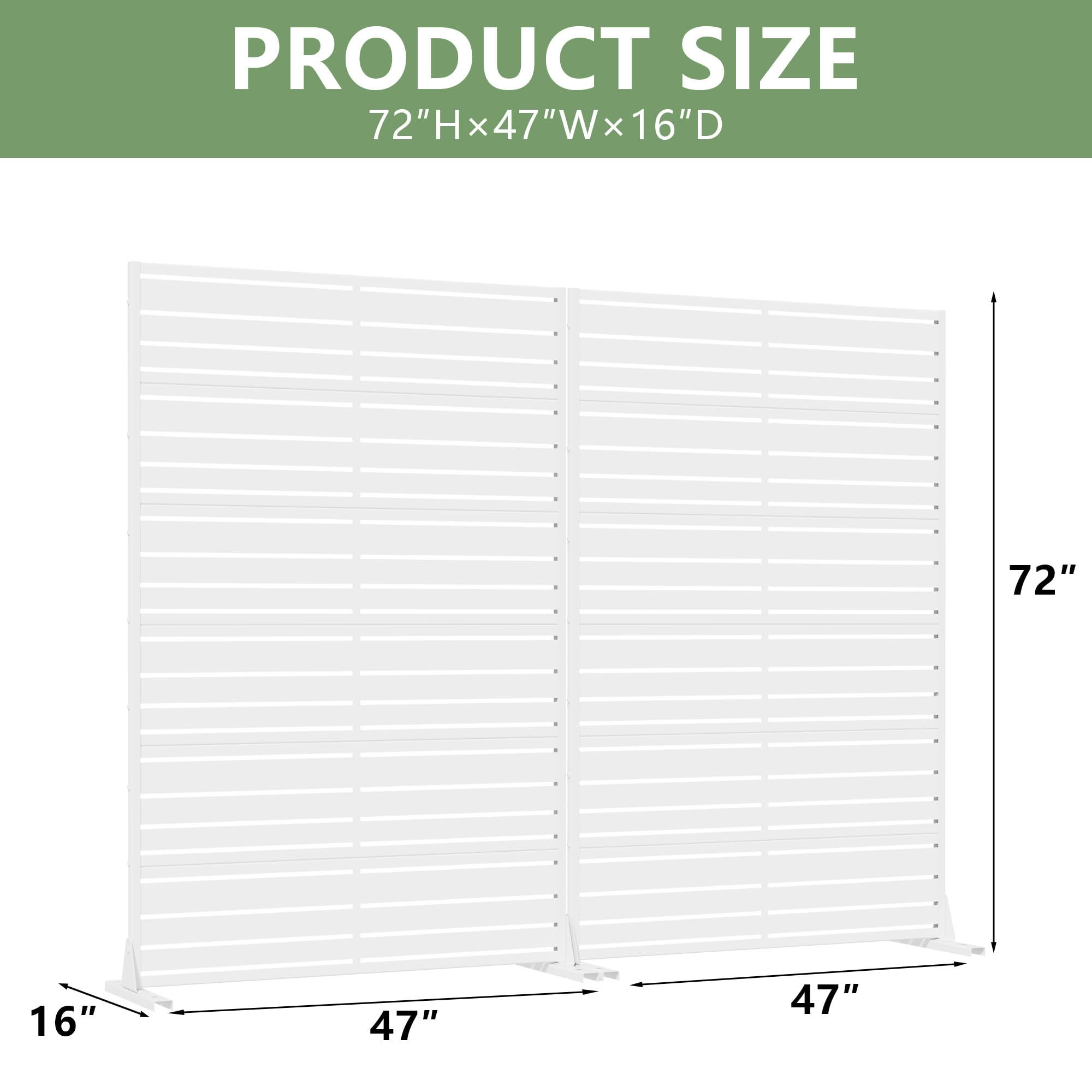 MAYEERTY 2-Piece 72"x47" Privacy Screen, White 6-Panel Galvanized Steel Louvered Fence, Wide-1 Narrow-2 Style, Freestanding for Patio Backyard