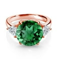 thumbnail image 2 of Gem Stone King 18K Rose Gold Plated Silver Green Nano Emerald and Lab Grown Diamond Engagement Ring for Women | 5.74 Cttw | Round 12MM | Gemstone May Birthstone | Size 8, 2 of 3