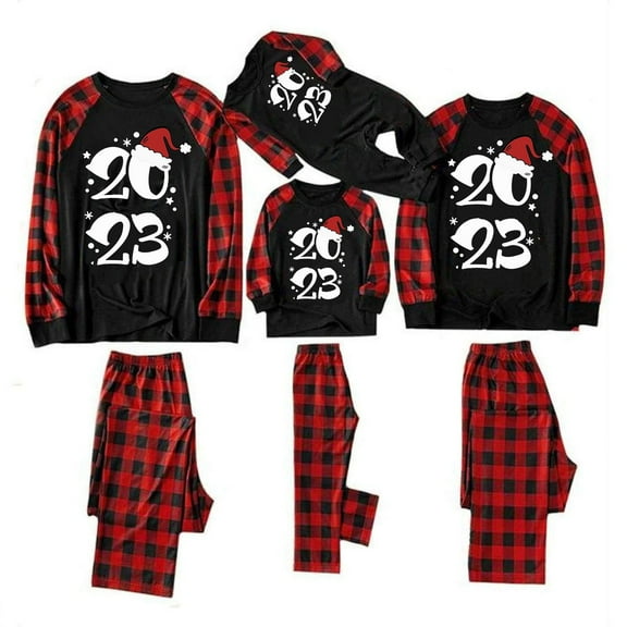 Odeerbi Matching Family Christmas Pajamas Sets Plaid Sleepwear Parent-Child Xmas Patchwork Plaid Printed Homewear Suits Round Neck 2025 Long Sleeve Two-piece Jammies Sets Loungewear for Mom