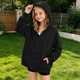 thumbnail image 2 of Huangx Girls Button Hoodie Sweatshirt, Long Sleeve Henley Pullover with Front Pocket, Casual Fall Winter School Outfit for Teen Girls & Kids Black 7-8 Years, 2 of 7