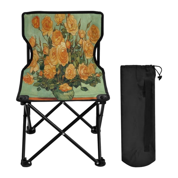 WOBOGO Oil Painting Patterns for Yellow Rose Pots Camping Chair Convenient Four Corner Backrest Folding Stool Can Hold Up to 220lbs