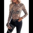 thumbnail image 2 of Blusa de Larga con Encaje de para Mujer, Transparente, con Cuello Alto, Ideal para Fiestas y Clubes Nocturnos Caqui XL, 2 of 10