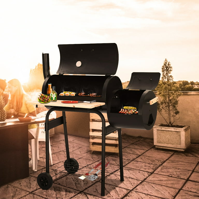 Sophia & William Portable BBQ Charcoal Grill with Offset Smoker, Black 