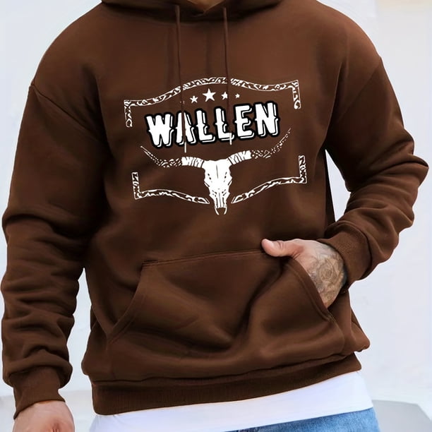 Wallen & Bull Skull Print Hoodie, Hoodies Para Hombres, Sudadera Con Capucha De Diseño Gráfico Casual Para Hombres Con Bolsillo Canguro Para Primavera Otoño, Como Regalos