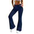 thumbnail image 3 of JIAYUE Women Pants Baggy Mid Rise Flare Leg Side Pockets Solid Color Long Trousers for Outdoor Activities, 3 of 5