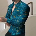 thumbnail image 1 of Camisas hawaianas de manga larga con estampado 3D de líneas doradas, camisa de moda para hombre, camisa de playa con cuello vuelto, blusa social, camisa 5XL, 1 of 6