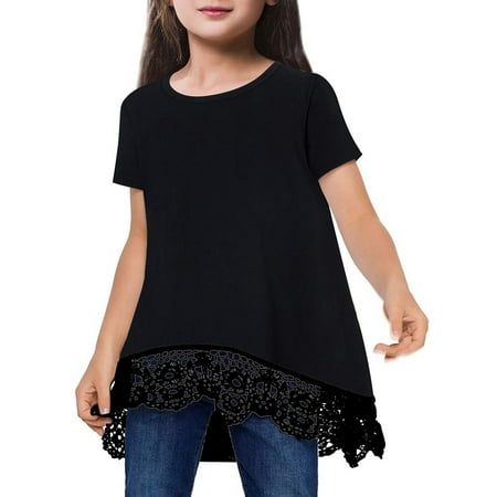 

THE WILD Girls Clothes Kids Summer Solid Lace Casual Tunic Tops Loose Blouses T-Shirt