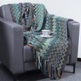 thumbnail image 3 of 130 * 180 Cm, 1 Couverture Tricote De Bohme En Peluche Raye Bleue Avec Franges Dcoratives, Carreaux Doux Et Chauds, Petit Plaid, 3 of 3