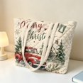 thumbnail image 3 of HUIACONG Christmas Red Truck Cottage Print Quilted Tote Bag, Reinforced Stitching Large Capacity Shoulder Handbag for Holiday Shopping, Work Daily Use with Roomy Inner Space, 3 of 7