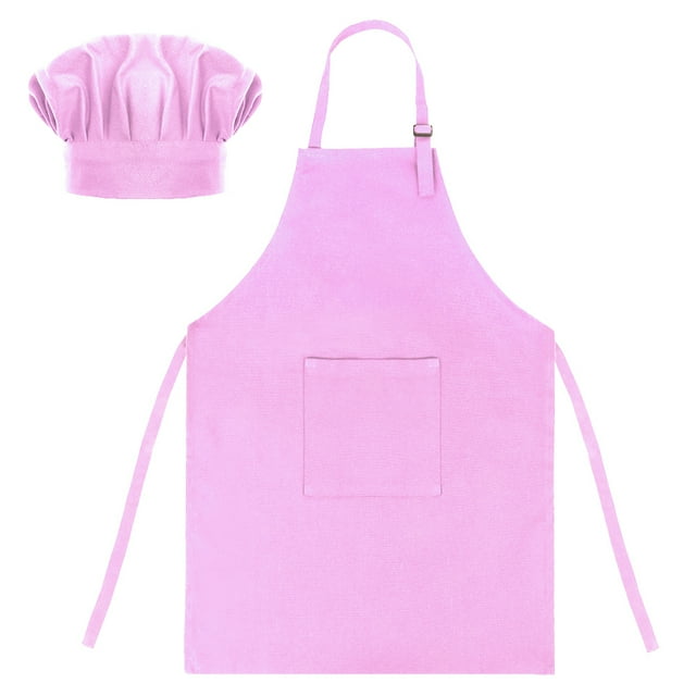 TOPTIE Cotton Canvas Kids Cooking Aprons and Chef Hat Set