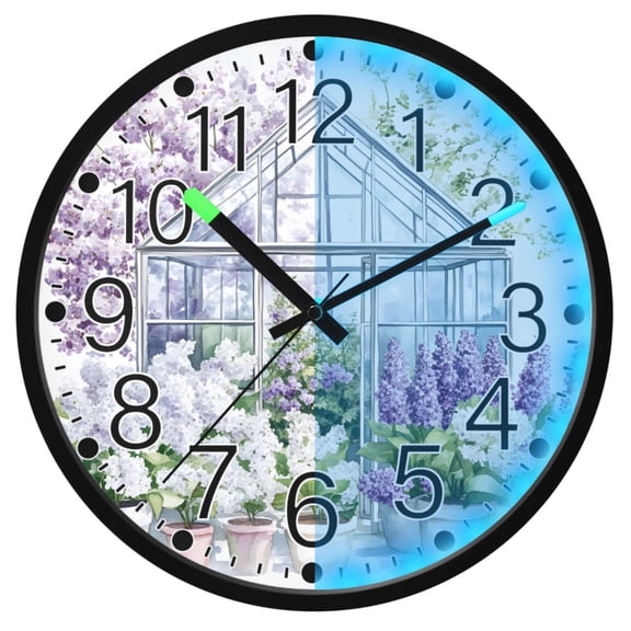 Ryvnso Flowers Lavender 12 Inch Night Light Wall Clock Silent Battery Operated Luminous Clocks