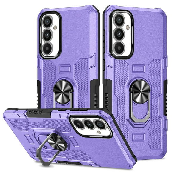 ELEHOLD Heavy Duty Case for Samsung Galaxy A34 5G Rugged Case, 360° Rotating Ring Holder Kickstand Support Magnetic Car Mount Full Body Shockproof Protective Case -Purple