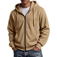 thumbnail image 3 of Hearthz Flannel Hoodie for Men Oversized Full Zipper Men's Sweatshirts and Hoodies Drawstring Fall Winter Warm Hoodie Jackets for Men Camel M, 3 of 8