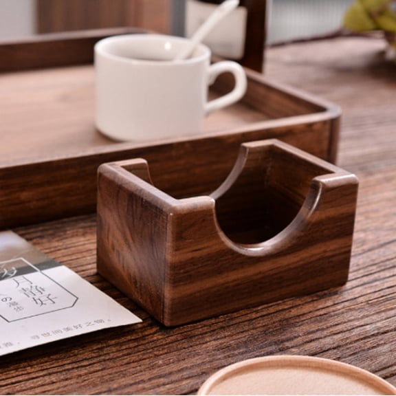ACDANC 2026 New 6 Pcs Coasters Holder Wooden Coasters Case for Square Or Round Coaster Natural Black Walnut Coaster Holder Holding 3.9" for Kitchen Dining Room Living Room Coffee Table Office.