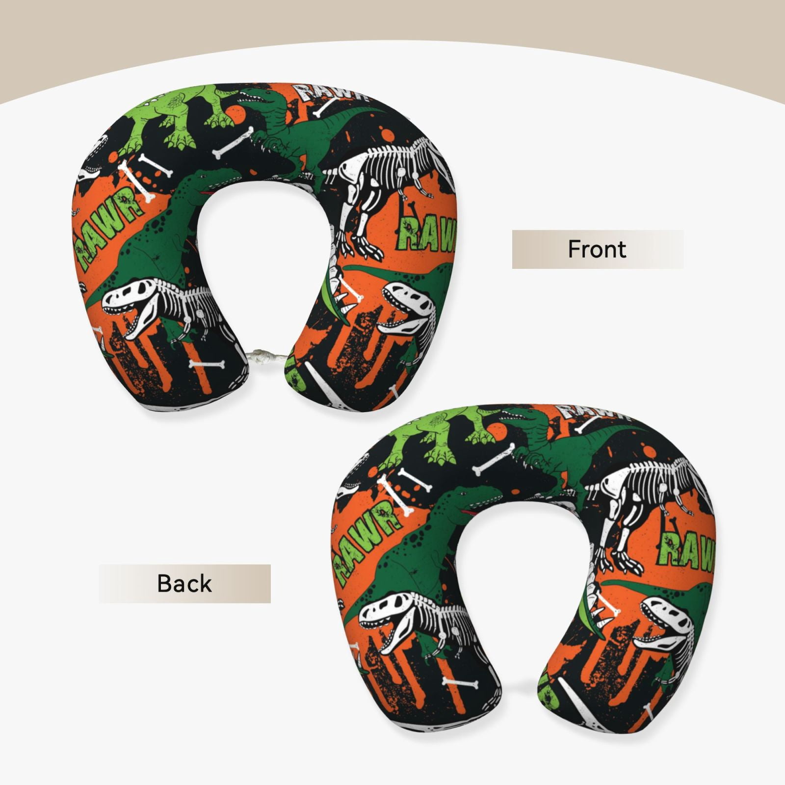 Xecao Dinosaur Skeleton Print Memory Foam Cervical Neck Pillow Versatile U-Shaped Pillows for Home,Office,Camping,Travelling,Soft Washable Cover