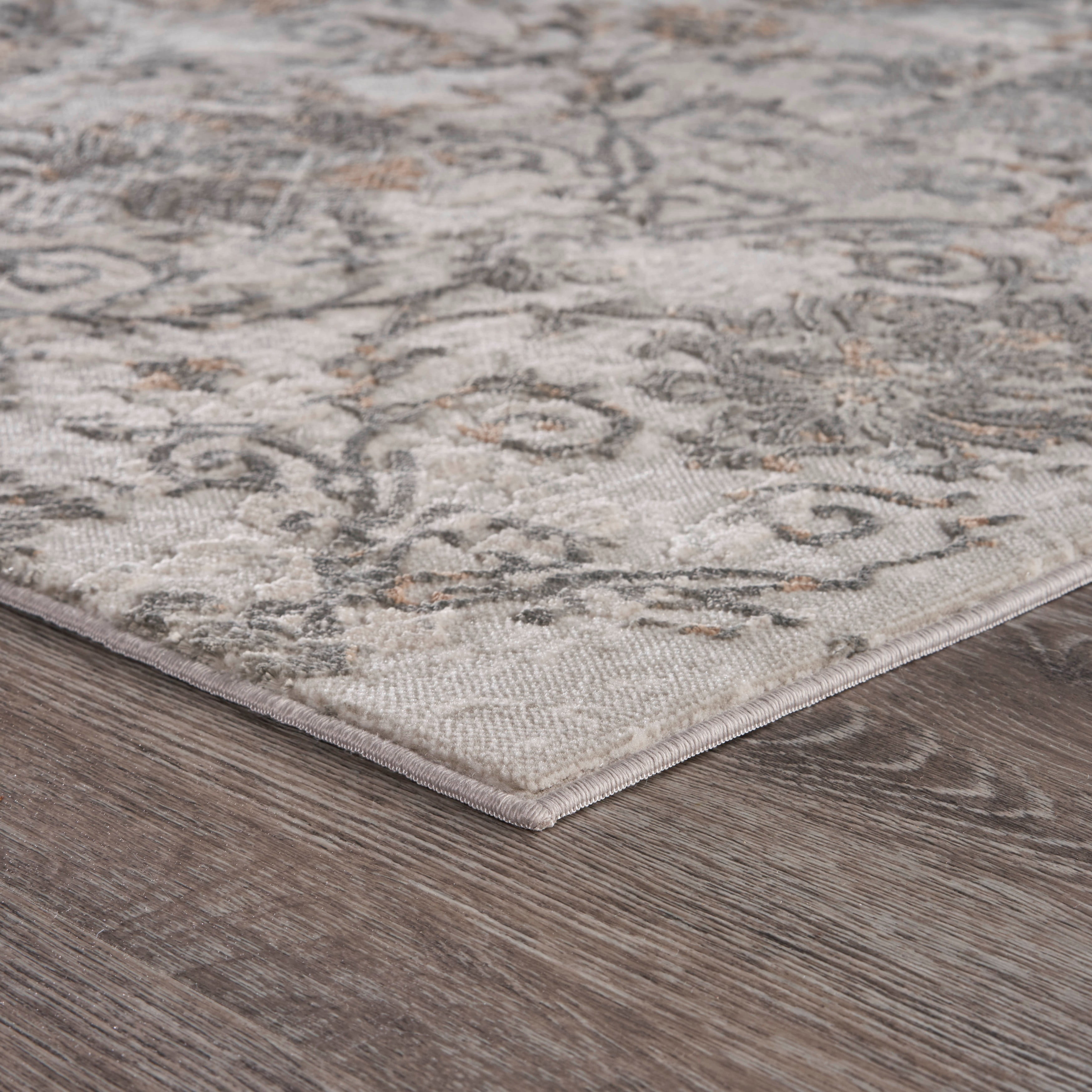 LR Home Imara Blake Cream/Taupe Traditional Damask Polyester Area Rug, 1'10" x 3'