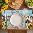 thumbnail image 4 of Farmhouse Cow Placemats Set of 4, Cabin Sunflowers Animals Blue Wooden Grain Placemats for Dining Table, Place Mats for Kitchen Tabletop, Waterproof Wipeable Dining Table Mats Set, 4 of 9